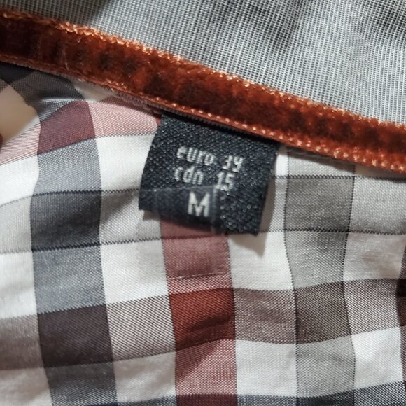 The Scarecrow, a red, orange, black & white cotton  checkered button-down shirt - Picture 12 of 15